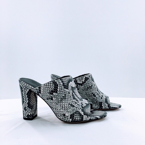 Vince Grey Mule Snakeskin Embossed Leather Block Slide On Heeled Sandal Sz 7 - Picture 2 of 11